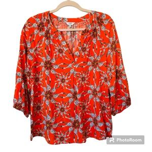 Crown & Ivy Orange Giraffe Safari Summer Long Sleeve Top Plus Size XL